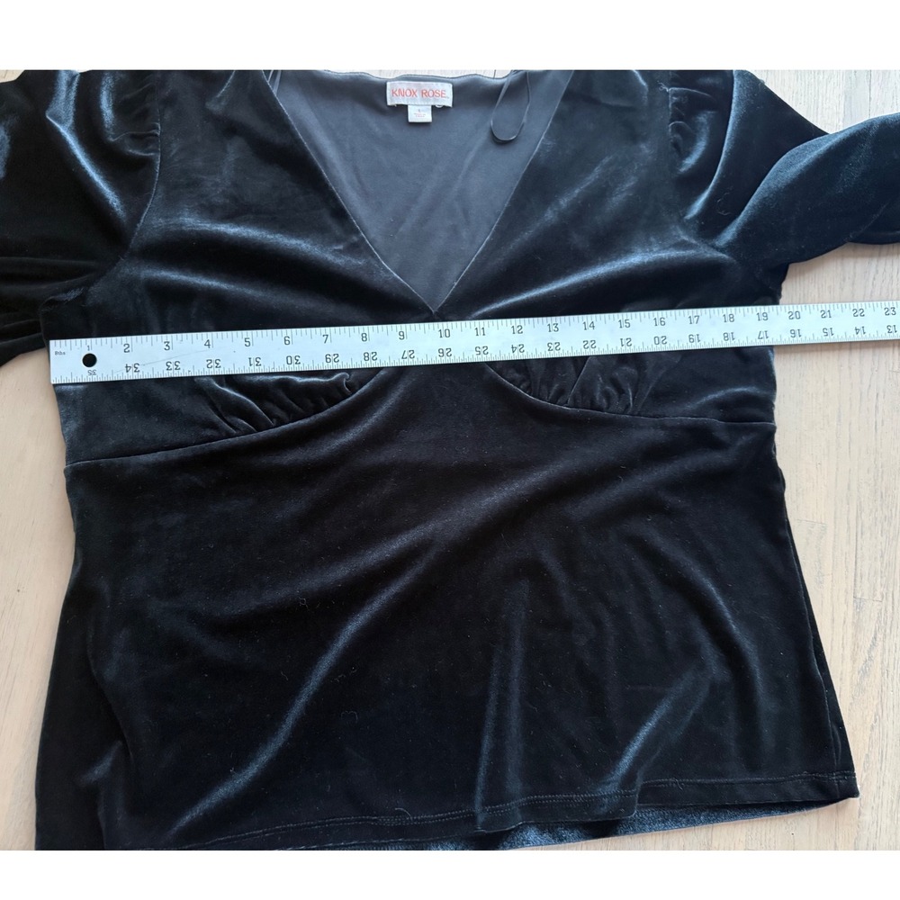 Knox Rose Womens Black Velvet V-Neck Empire Waist Flutter Sleeve Top Size L - Picture 2 of 4